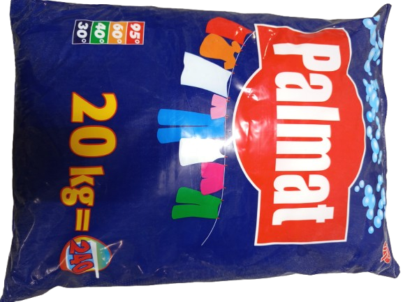 Blaues Päckchen mit „Pahni“ Aufdruck, bunten Zahlen und Figuren, isoliert auf weißem Hintergrund.